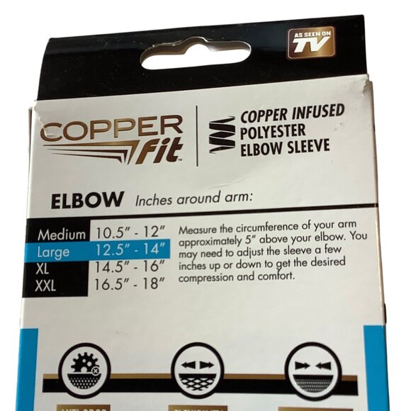 Copper Fit Compression Elbow Sleeve Large Unisex Copper Infused Anti-Odor Fabric - Picture 5 of 8